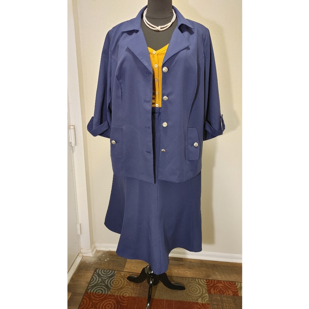 2 PC Plus Size Royal Blue Jacket and Skirt Set